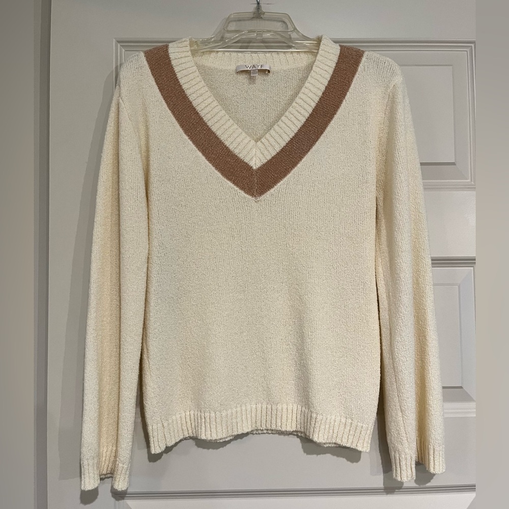 Wayf Dylan Cream V-Neck Knit Sweater